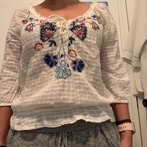 Hollister embroidered flower blouse